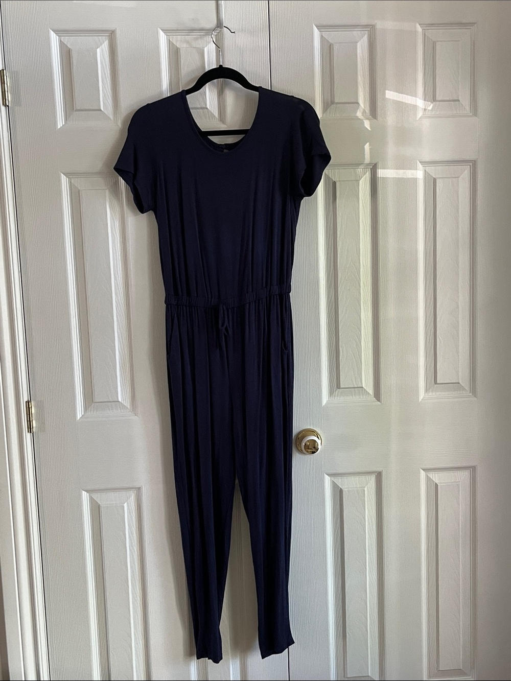 Edista Casual Short-Sleeve Navy Jumpsuit with Elasticized Waist Small
